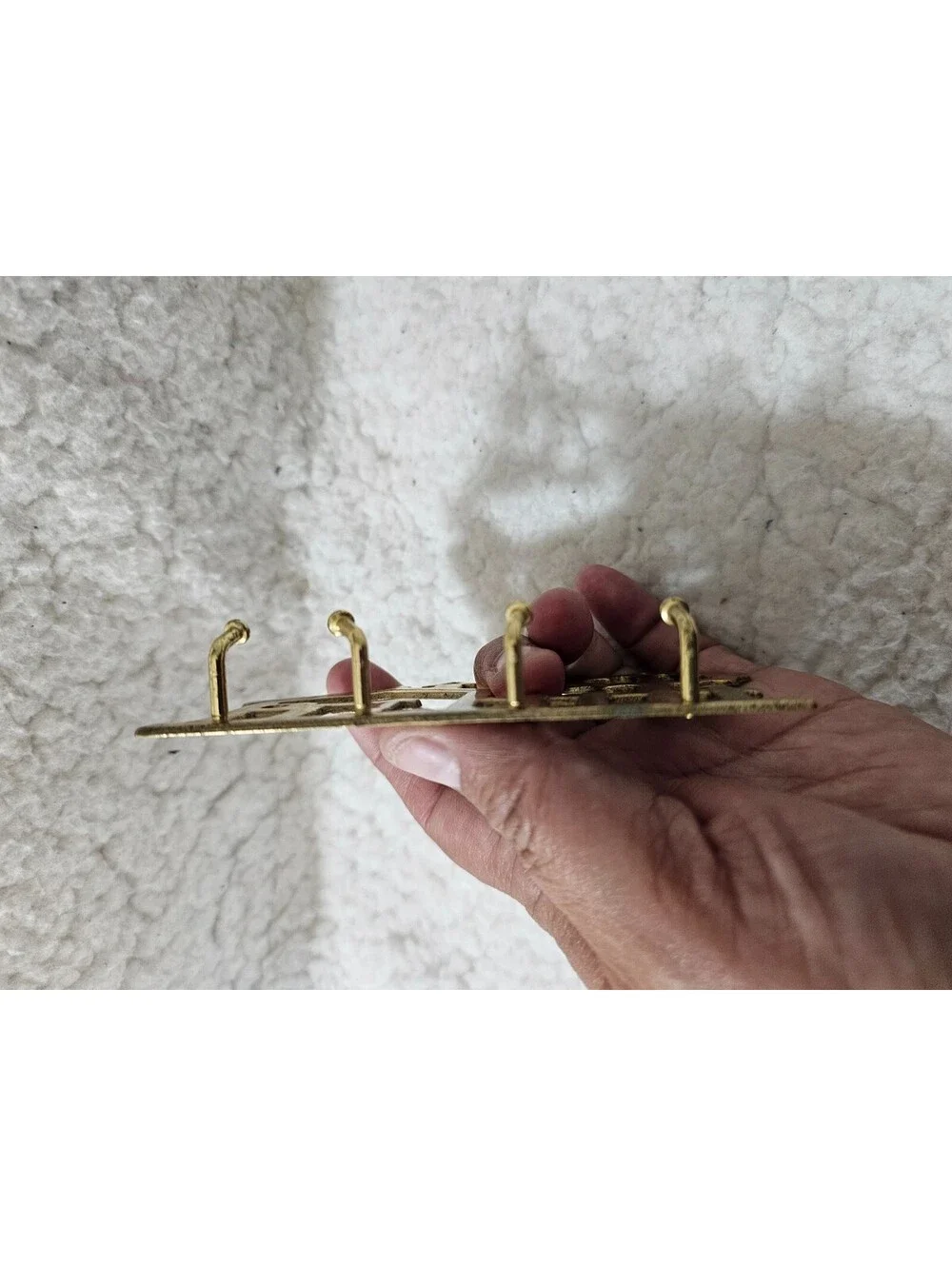 Vtg Wall Mount Key Holder House Tree Picket Fence Solid Brass 4 Key Hooks 4.5